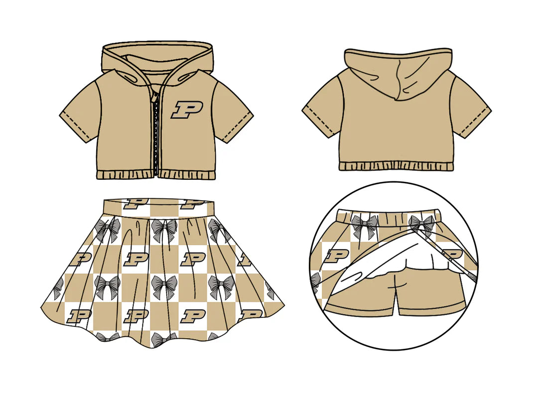 (Custom Design Preorder MOQ 5 Each Color) Team's Purdue Boilermaker Bows Plaid Print Girls Summer Clothes Sisters Matching Wear