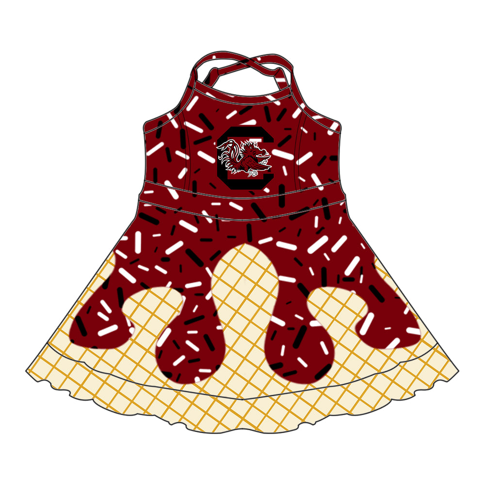 (Custom Design Preorder MOQ 5 Each Item)Team's Gamecock Sprinkles Print Sibling Matching Clothes