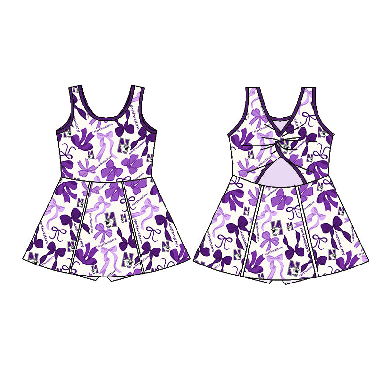 (Custom Design Preorder MOQ 5 Each Color) Team's Northwestern Bows Print Girls Summer Clothes Sisters Matching Wear