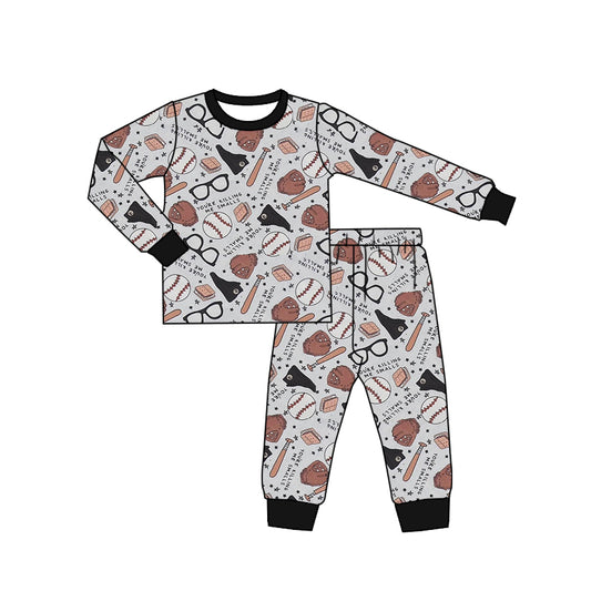 (Custom Design Preorder MOQ 5)  Baseball Print Boys Fall Bamboo Pajamas Clothes Set