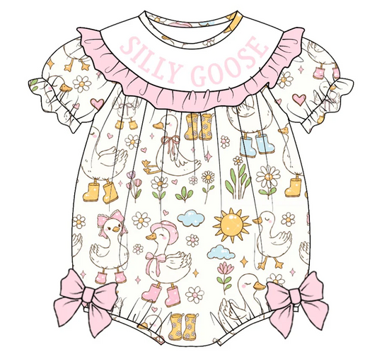 (Custom Design Preorder MOQ 5) SILLY GOOSE Flowers Print Baby Girls Summer Romper