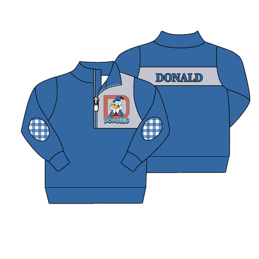 11.16(Custom Design Preorder MOQ 5)Cartoon Duck Blue Print Long Sleeve Boys Pullover Fall Tee Shirts Top
