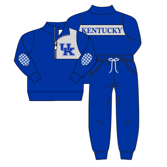 (Custom Design Preorder MOQ 5) Team's KENTUCKY Print Pullover Top Pants Boys Fall Clothes Set