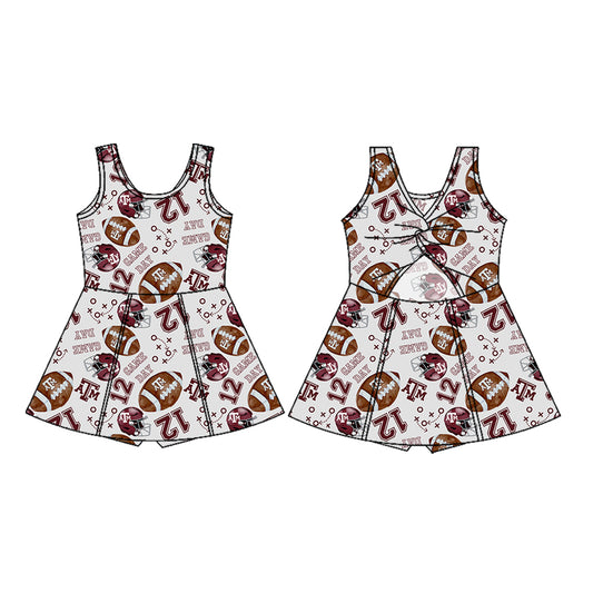 (Custom Design Preorder MOQ 5) Team's Texas A&M Game Day Football Print Backless Top Shorts Skirts Girls Summer Yoga Dress