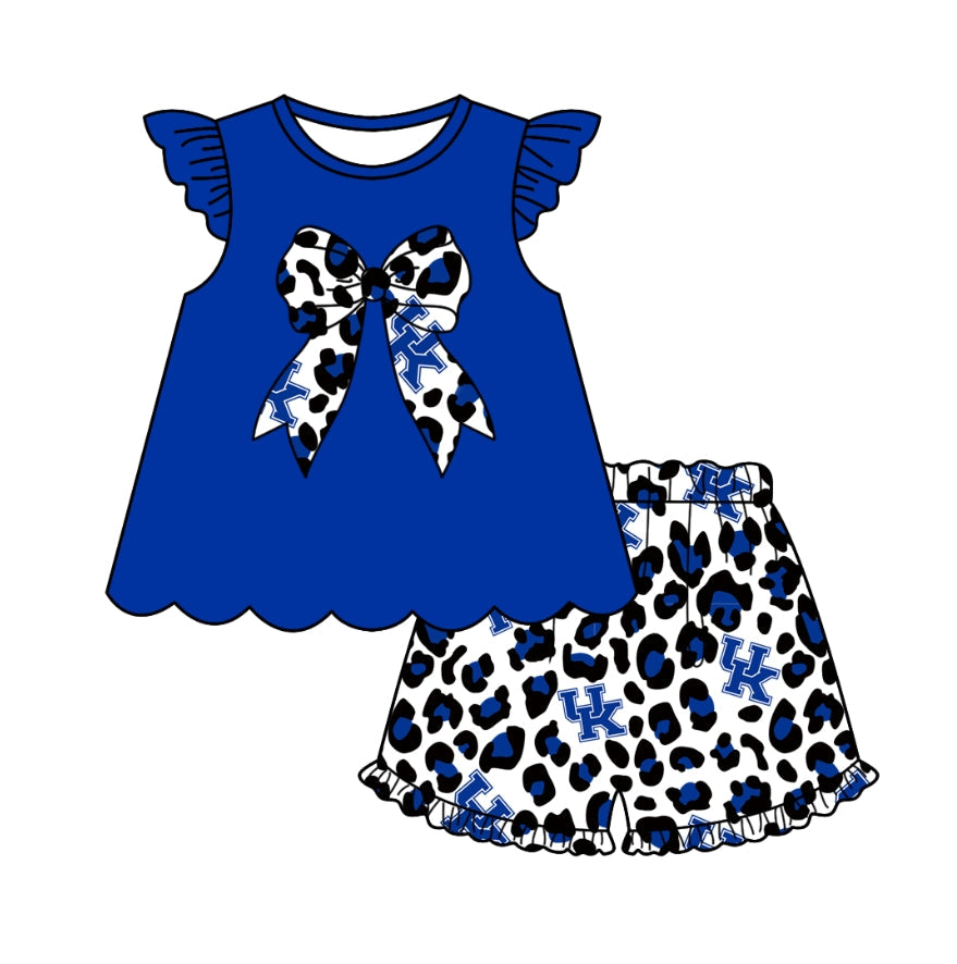 (Custom Design Preorder MOQ 5) Team's Kentucky Leopard Print Girls Summer Clothes Set