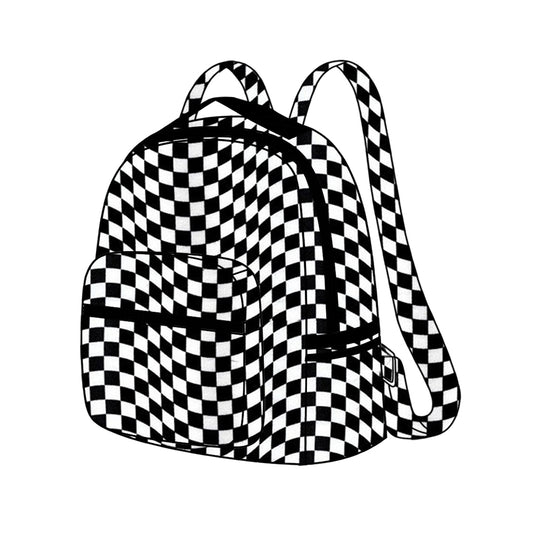 (Pre-order)BA0246 Black Plaid Racing Print Backpack Boys Bags