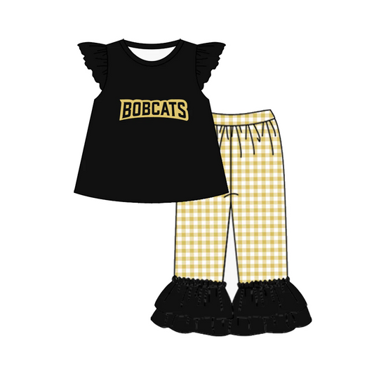 (Split Order Preorder) Deadline Feb.6 Team's BOBCATS Top Plaid Pants Girls Clothes Set