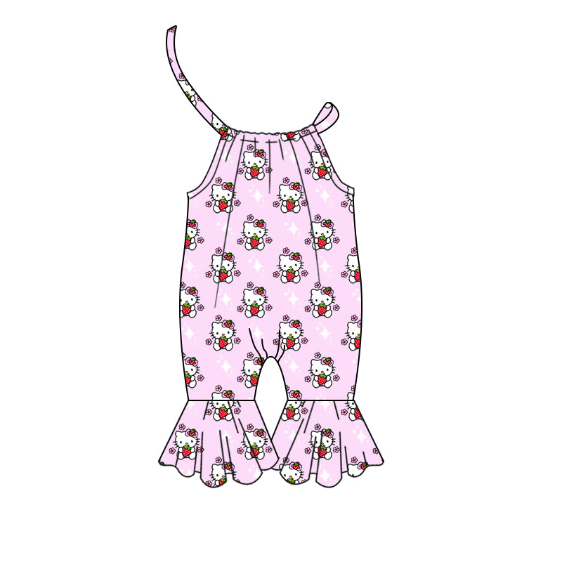 11.19(Custom Design Preorder MOQ 5) Cartoon Cats Pink Print Girls Summer Halter Jumpsuits