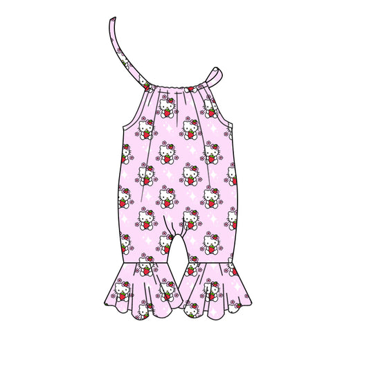 11.19(Custom Design Preorder MOQ 5) Cartoon Cats Pink Print Girls Summer Halter Jumpsuits