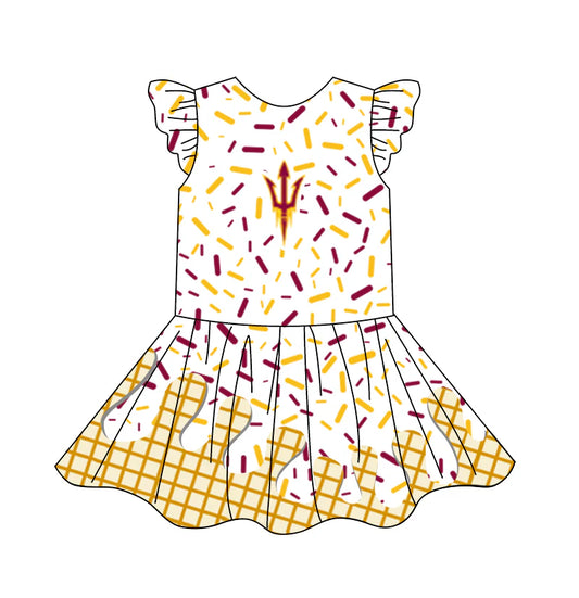 (Custom Design Preorder MOQ 5) Team's Sprinkles Print Girls Summer Knee Length Dress