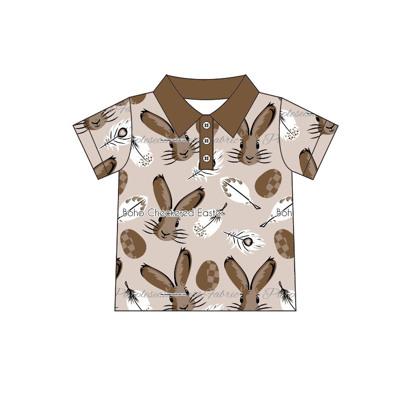 (Custom Design Preorder MOQ 5) Brown Bunny Egg Boys Easter Polo Tee Shirts Top