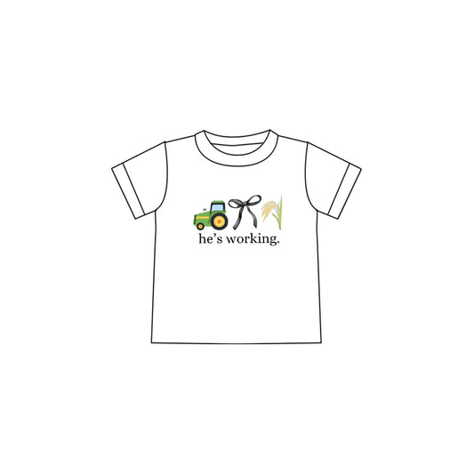 (Custom Design Preorder MOQ 5 )NO.10 he's working bow Print Girls Summer Tee Shirts Top