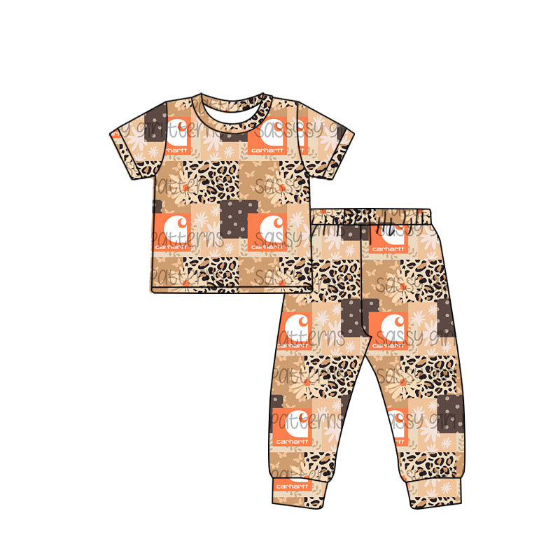 (Custom Design Preorder MOQ 5) Leopard Flowers Print Girls Bamboo Pajamas Clothes Set