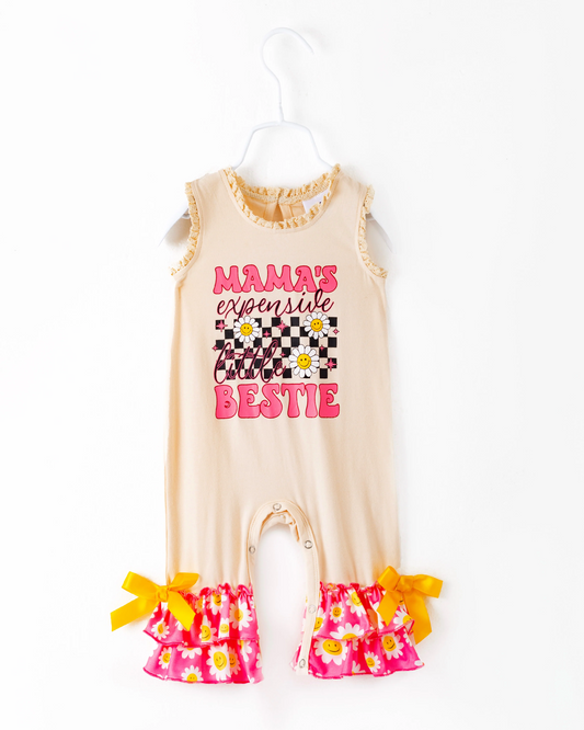 (Custom Design Preorder MOQ 5) MAMA'S BESTIE Flowers Print Baby Girls Summer Romper