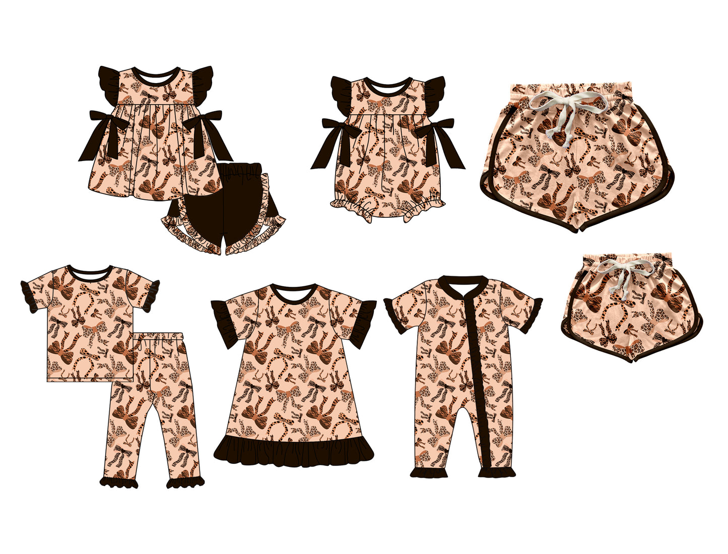 11.9(Custom Design Preorder MOQ 5 Each Design) Leopard Bows Print Kids Summer Matching Clothes Sisters Wear