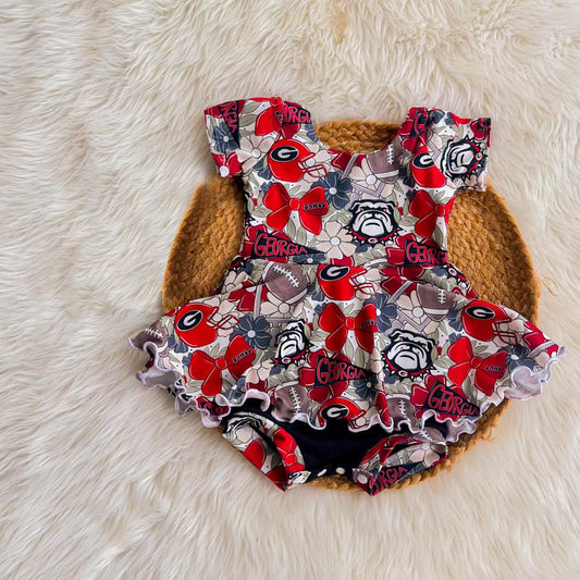 (Custom Design Preorder MOQ 5) Team's Georgia Flowers Print Baby Girls Summer Romper