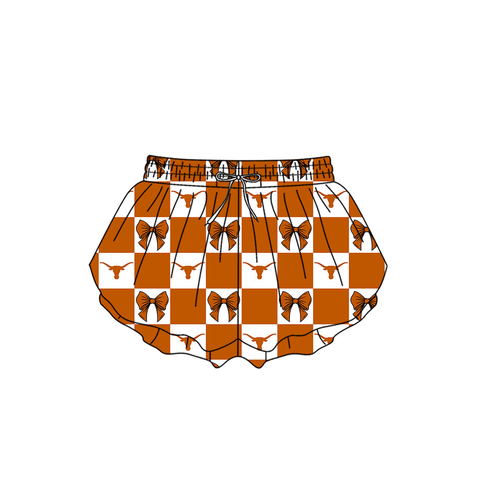 (Custom Design Preorder MOQ 5 Each Color) Team's Texas Longhorns Bows Plaid Print Girls Summer Clothes Sisters Matching Wear