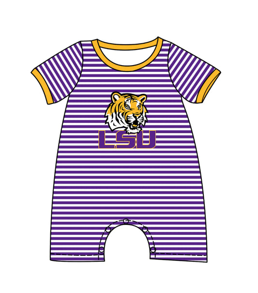 (Custom Design Preorder MOQ 5) Team's LSU Tigers Stripes Print Baby Boys Summer Romper