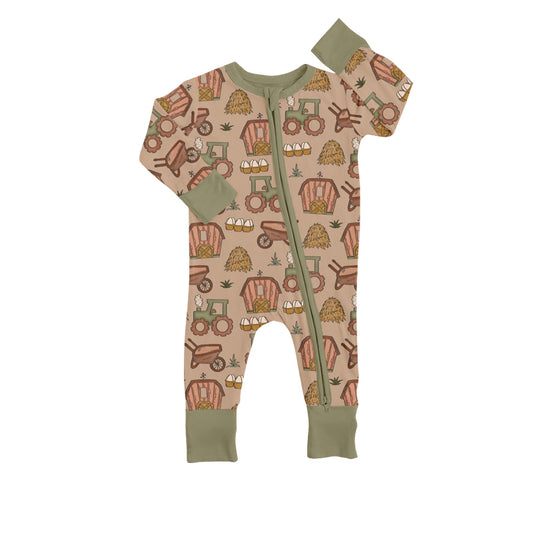 (Custom Design Preorder MOQ 5) NO.26 Farm Print Baby Zip Romper