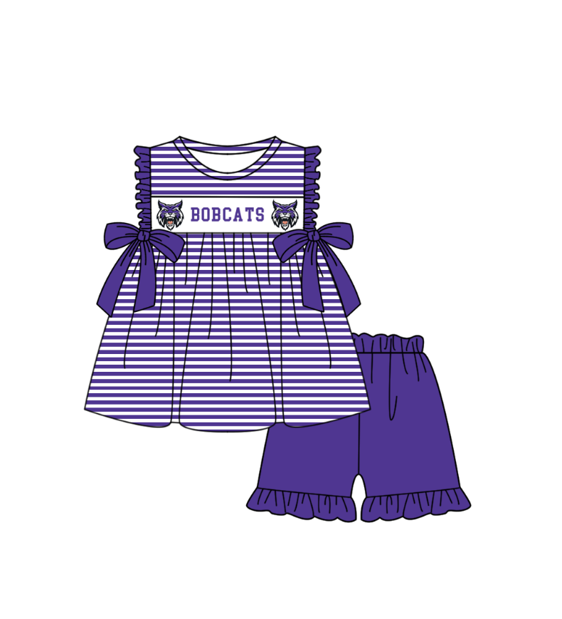 (Custom Design Preorder MOQ 5 Each Item) Team's BOBCATS Print Kids Summer Matching Clothes Sibling Wear
