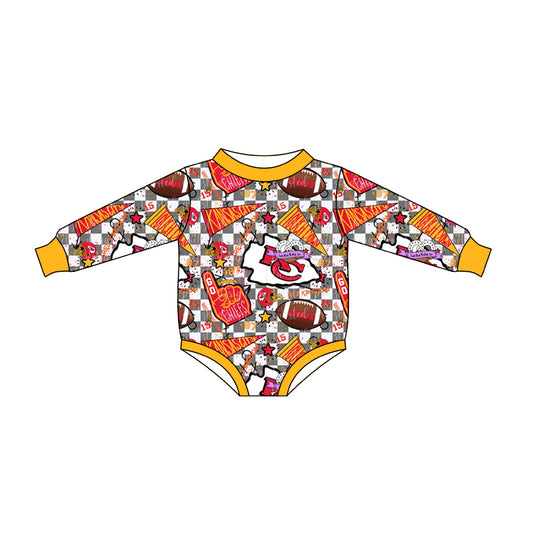 (Custom Design Preorder MOQ 5) Team's KC Yellow Print Baby Fall Romper