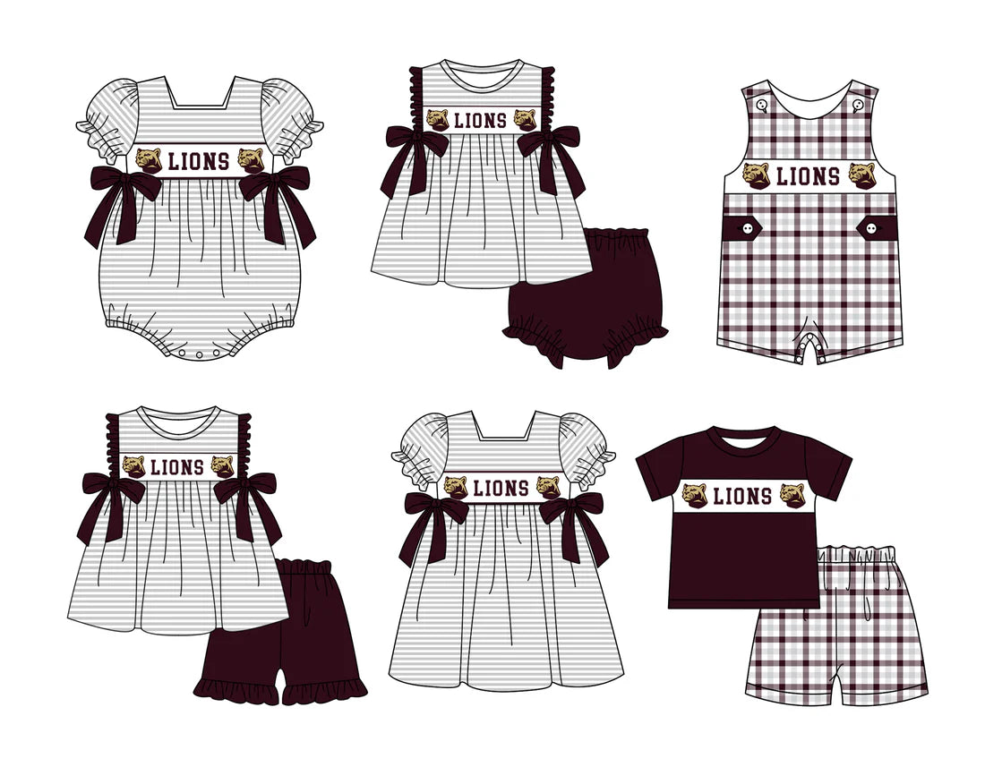 (Custom Design Preorder MOQ 5 Each Design) Team's LIONS Print Kids Summer Matching Clothes Sibling Wear