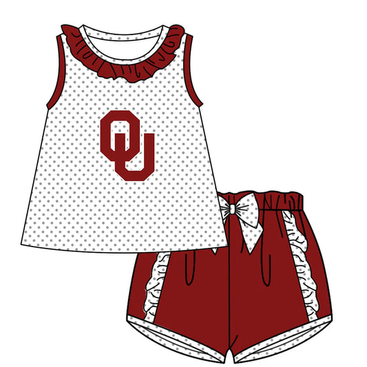 (Custom Design Preorder MOQ 5)  Team's Oklahoma Top Wine Shorts Girls Summer Clothes Set