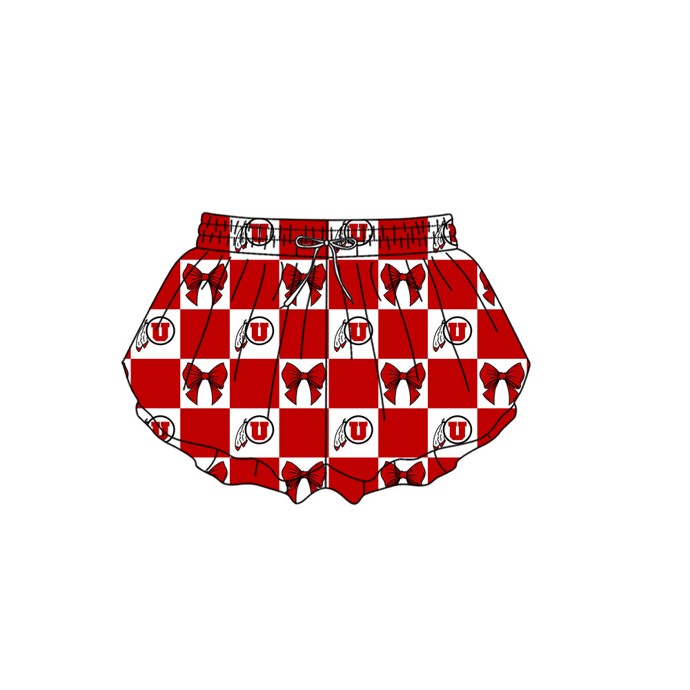 (Custom Design Preorder MOQ 5 Each Color) Team's Utah Utes Bows Plaid Print Girls Summer Clothes Sisters Matching Wear