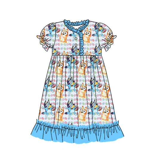 12.16(Custom Design Preorder MOQ 5) Cartoon Dog Blue Print Girls Summer Ankle Length Nightdress