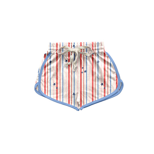 (Custom Design Preorder MOQ 5)  Stars Stripes Print Kids 4th of July Shorts