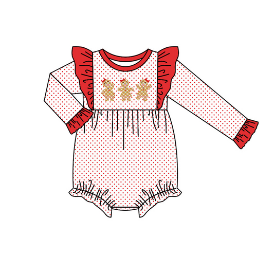 (Custom Design Preorder MOQ 5) Gingerbread Dots Print Baby Girls Christmas Romper