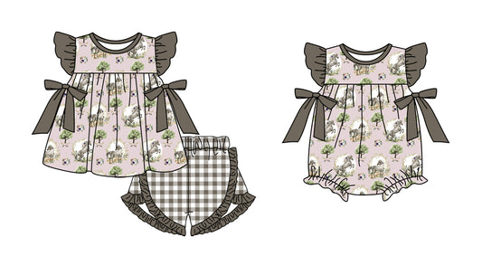 11.4(Custom Design Preorder MOQ 5 Each Design) Horse Flowers Print Girls Summer Matching Clothes Sisters Wear