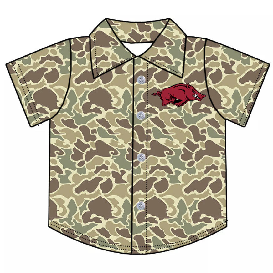 (Custom Design Preorder MOQ 5 Each Item) Team's Camo Arkansas Print Polo Top Mom and Me Matching Clothes