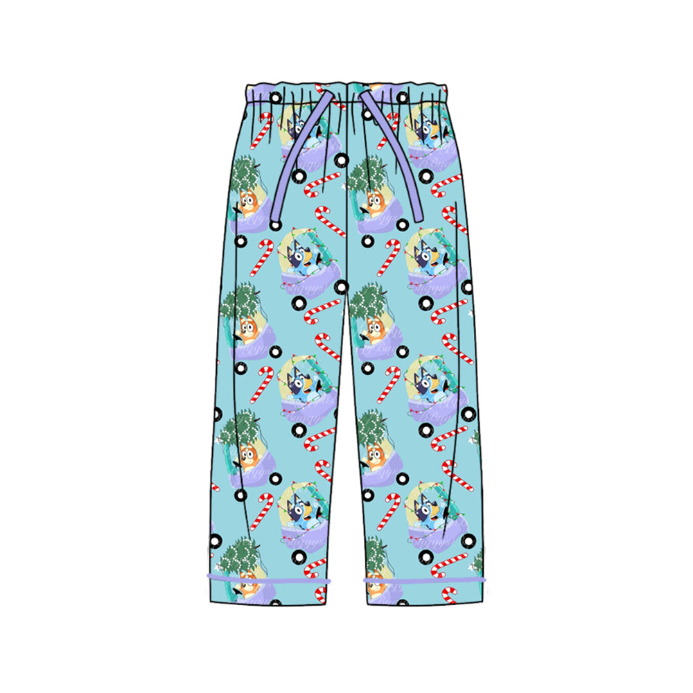 (Custom Design Preorder MOQ 5)  Adult Cartoon Dog Blue Print Woman Christmas Pajamas Pants