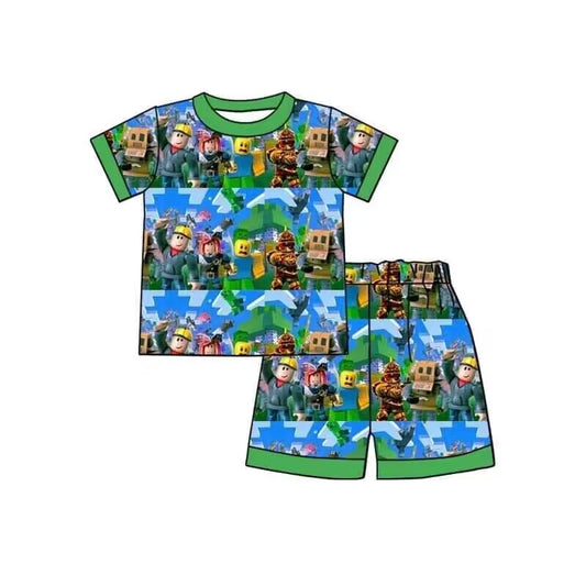 (Custom Design Preorder MOQ 5)  Games Print Kids Summer Pajamas Clothes Set