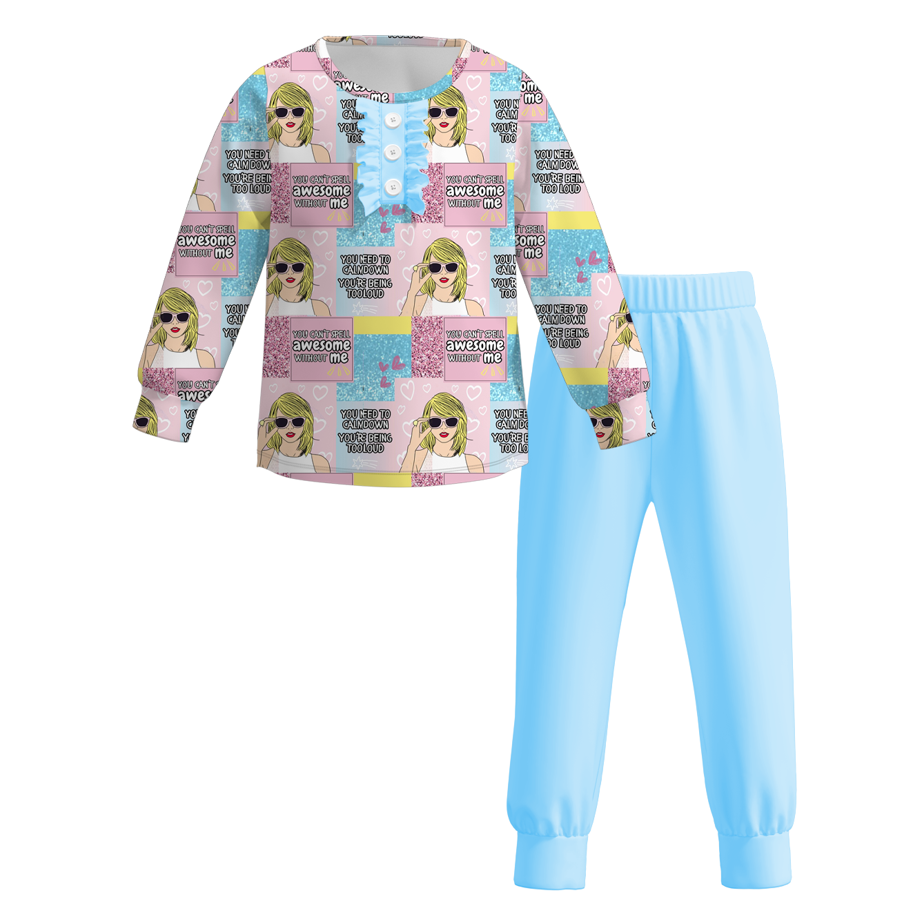 (Custom Design Preorder MOQ 5)  Singer Swiftie Top Blue Pants Girls Fall Clothes Set