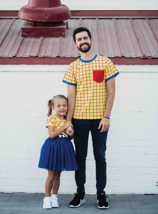 (Custom Design Preorder MOQ 5) Cartoon Yellow Print Girls Knee Length Summer Blue Tulle Dress