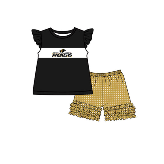 (Custom Design Preorder MOQ 5) Team's PACKERS Top Dots Shorts Girls Summer Clothes Set