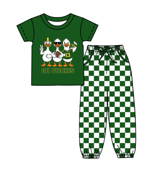 (Custom Design Preorder MOQ 5) Team's GO BUCKS Green Top Plaid Joggers Kids Clothes Set