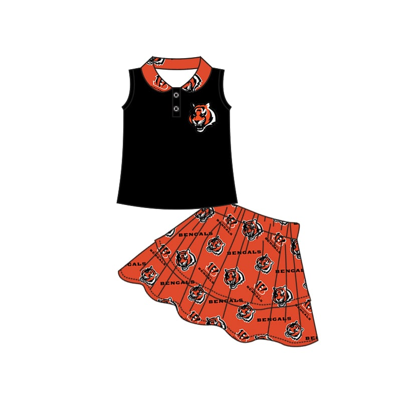 (Custom Design Preorder MOQ 5) Team's Tiger Print Skirts Girls Clothes Set