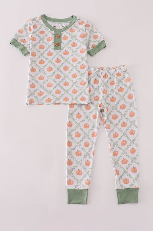 (Custom Design Preorder MOQ 5) Pumpkin Pants Boys Fall Pajamas Clothes Set