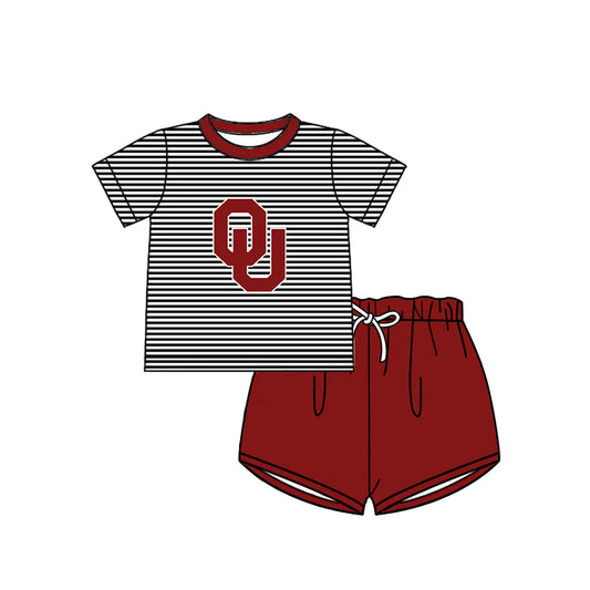 (Custom Design Preorder MOQ 5)  Team's Oklahoma Top Wine Shorts Boys Summer Clothes Set