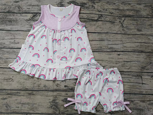 (Custom Design Preorder MOQ 5) Rainbow Print Girls Summer Clothes Set