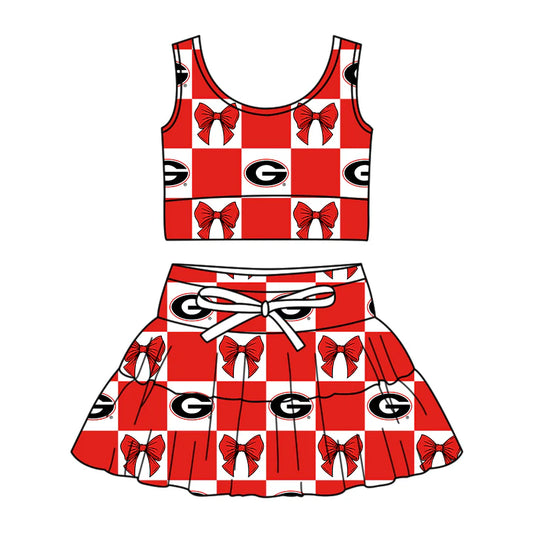(Custom Design Preorder MOQ 5 Each Color) Team's Georgia Bows Plaid Print Girls Summer Clothes Sisters Matching Wear