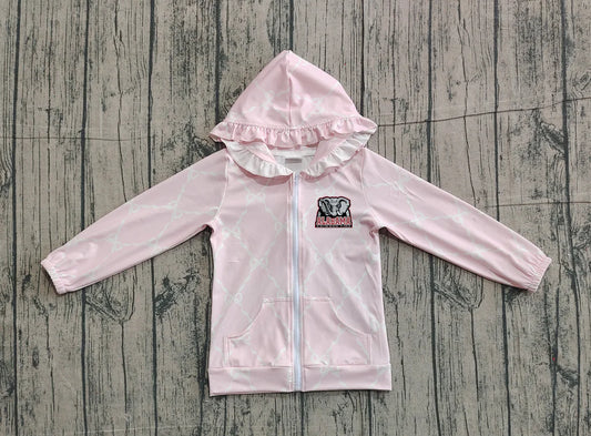 (Custom Design Preorder MOQ 5 Each Item) Team's Alabama Pink Bows Print Girls Fall Zipper Hoodie Jackets Top Mom and Me Matching Clothes