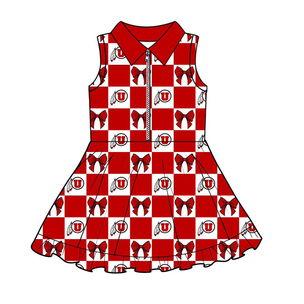 (Custom Design Preorder MOQ 5 Each Color) Team's Utah Utes Bows Plaid Print Girls Summer Clothes Sisters Matching Wear