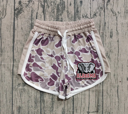 (Custom Design Preorder MOQ 5 Each Item) Team's Alabama Khaki Purple Camo Print Summer Bottom Shorts Mom and Me Matching Clothes