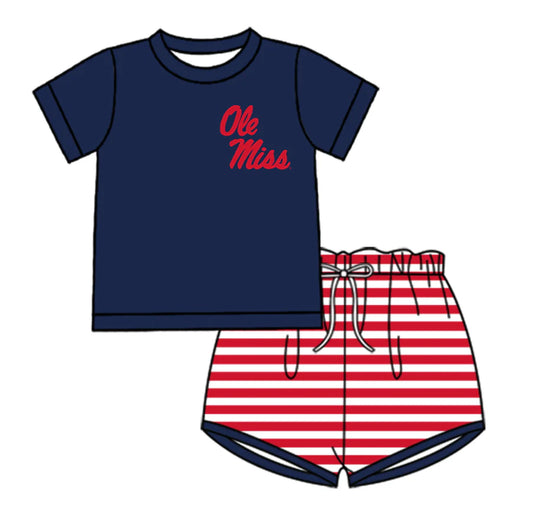 (Custom Design Preorder MOQ 5 Each Design) Team's Ole Miss Stripes Print Boys Summer Matching Clothes Brothers Wear