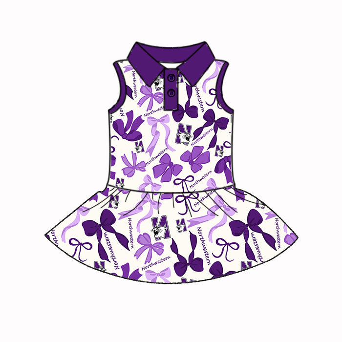 (Custom Design Preorder MOQ 5 Each Color) Team's Northwestern Bows Print Girls Summer Clothes Sisters Matching Wear