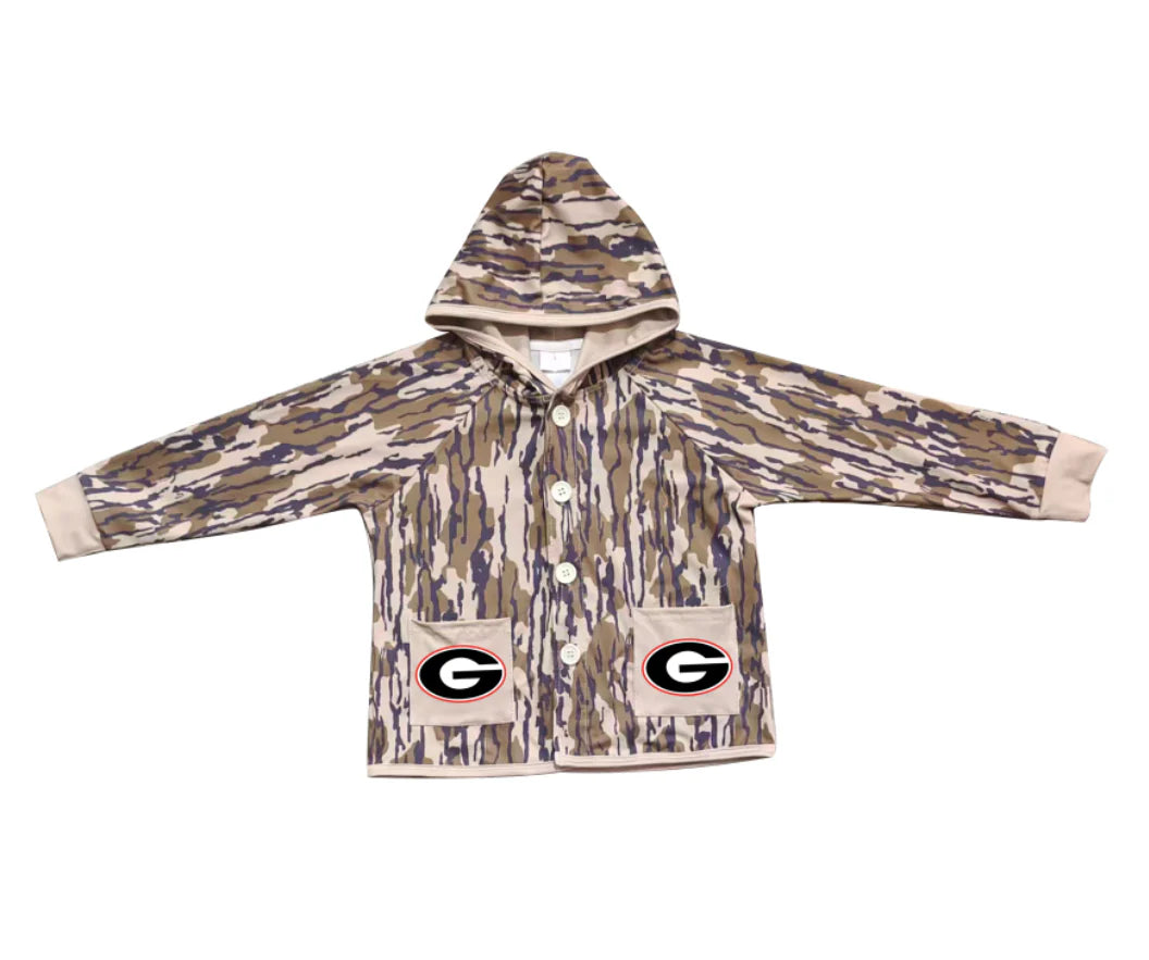 (Custom Design Preorder MOQ 5 Each Item) Team's Georgia Camo Print Pockets Buttons Kids Fall Hoodie Jackets Top Mom and Me Matching Clothes
